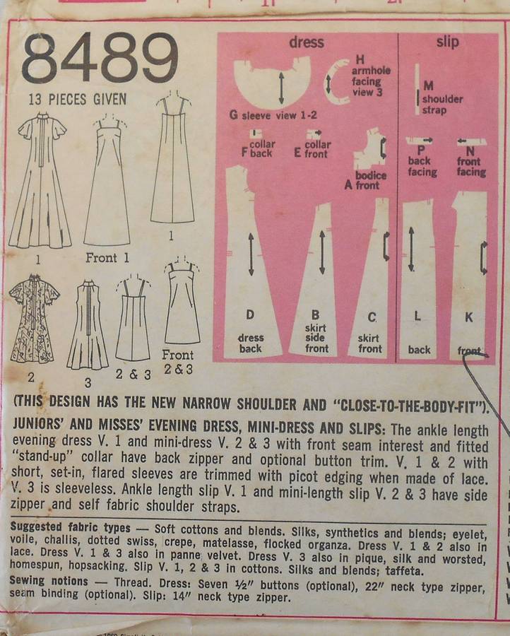 SIMPLICITY 8489 EVENING DRESS-MINI DRESS & SLIPS SIZE 10 BUST 32 1/2 COMPLETE