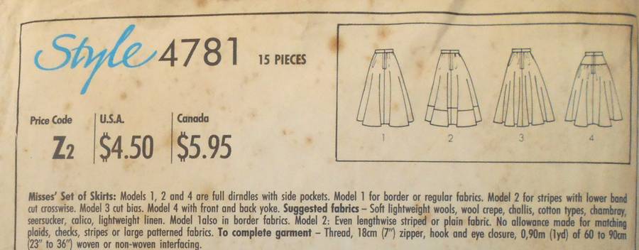 STYLE 4781 SET OF SKIRTS SIZE 8-10-12 COMPLETE-CUT TO 12