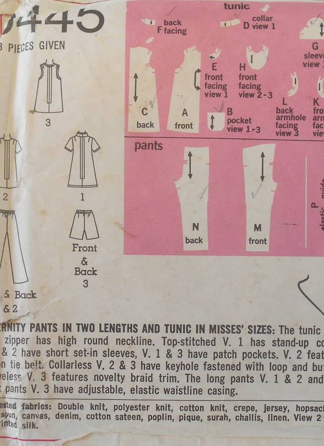 SIMPLICITY 9445 MATERNITY PANTS-TUNIC SIZE  14 BUST 36 COMPLETE