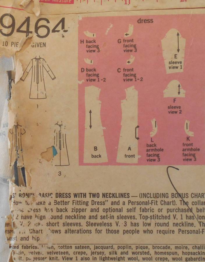 SIMPLICITY 9464 DRESS WITH 2 NECKLINES SIZE  14 BUST 36 COMPLETE