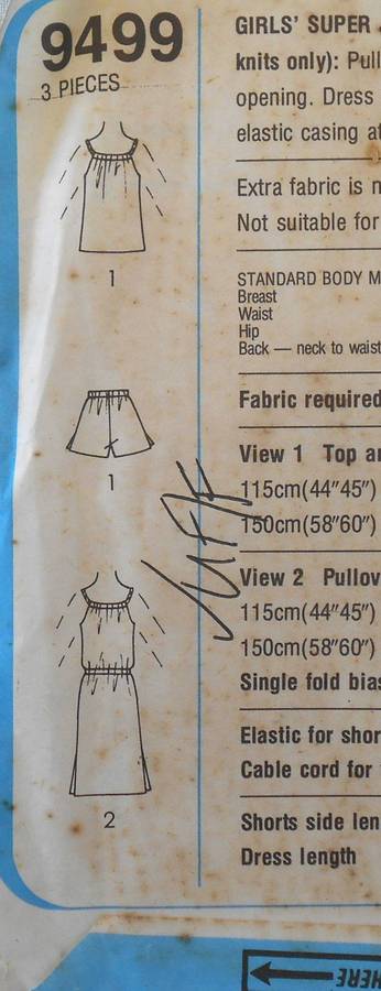 SIMPLICITY 9499 GIRLS PULLOVER DRESS OR TOP- SHORTS SIZE  7-8 YRS BREAST 66-69 CM COMPLETE-UNCUT-F/F