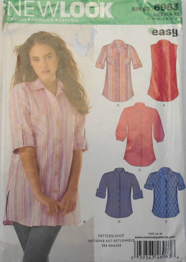 NEW LOOK PATTERNS 6963 COLLARED SHIRT WITH SLEEVE VARIAITIONS SIZE 8-18 COMPLETE CUT TO 18