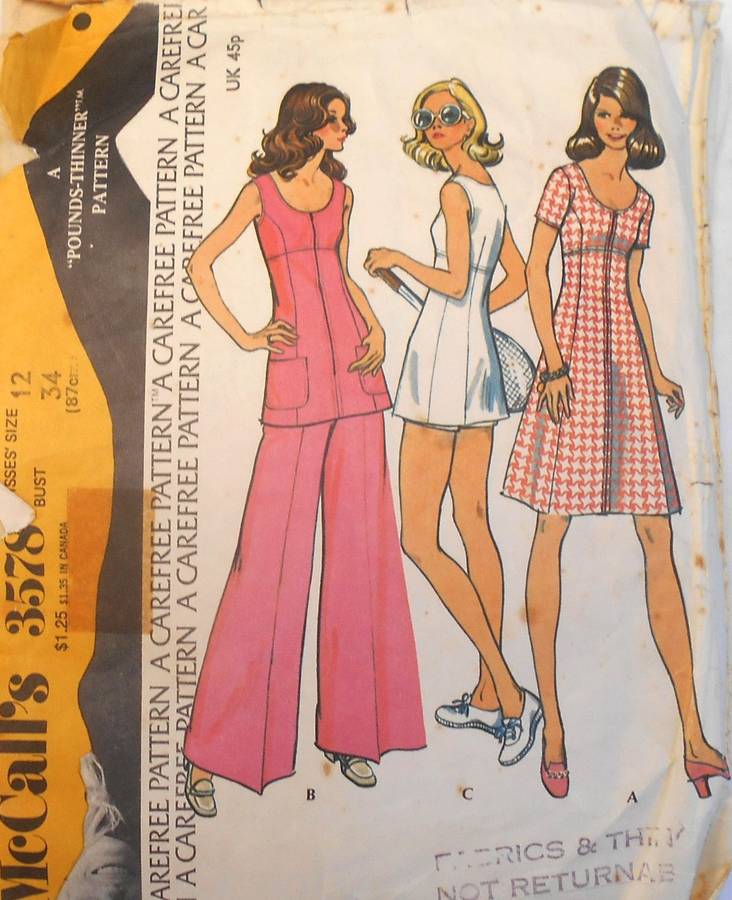 VINTAGE McCALLS 3578 DRESS-TUNIC & PANTS SIZE 12 BUST 34" COMPLETE