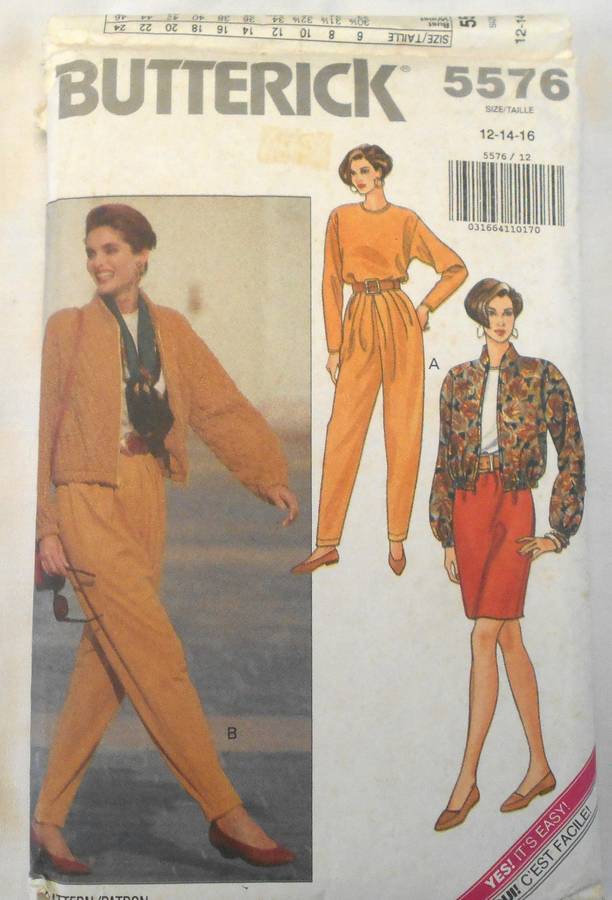 BUTTERICK 5576 JACKET-TOP-SKIRT-PANTS SIZE 12-14-16 NO SKIRT SUPPLIED CUT TO 16