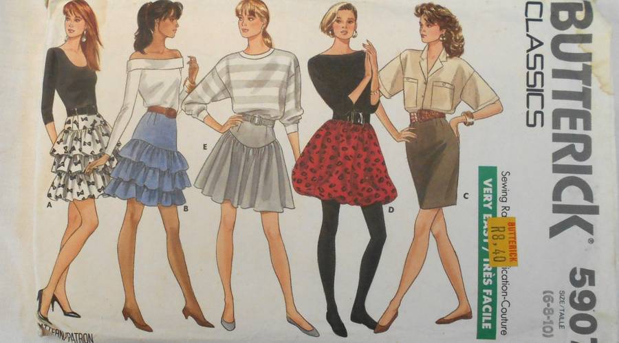 BUTTERICK 5907 SET OF SKIRTS WITH WAISTBANDS SIZE 6-8-10 COMPLETE-CUT TO 10