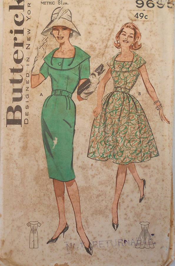 V/VINTAGE BUTTERICK 9695 DRESS WITH DRAPED COLLAR SIZE 12 BUST 32 COMPLETE-UNCUT-F/FOLDED