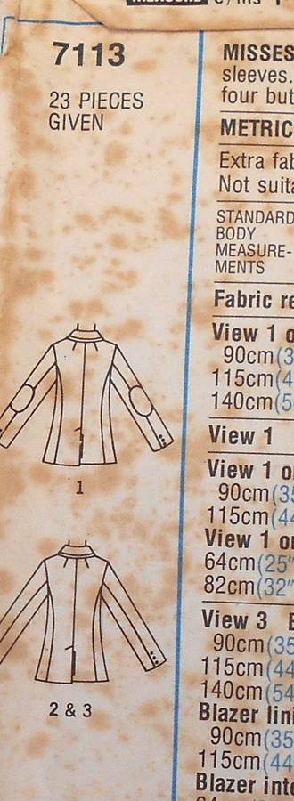 SIMPLICITY 7113 LINED TOP STITCHED BLAZER SIZE 10 BUST 83 CM-COMPLETE
