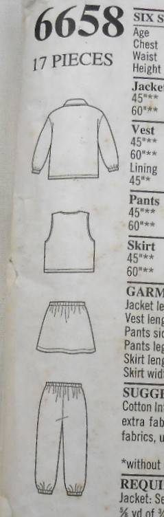 NEW LOOK PATTERNS 6658 KIDS JACKET-GILET-SKIRT-TRACK PANTS SIZE 3- 8 YEARS - COMPLETE-PART CUT TO 5