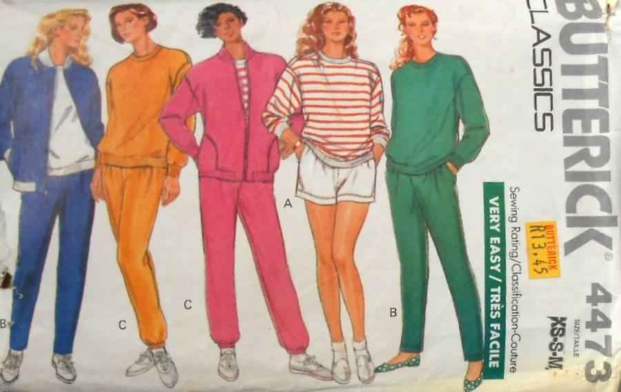 BUTTERICK 4473 TRACKSUIT JACKET-TOP-SHORTS-PANTS SIZE XS-S-M (6-14) COMPLETE-CUT TO M (12-14)-ZIPLOC