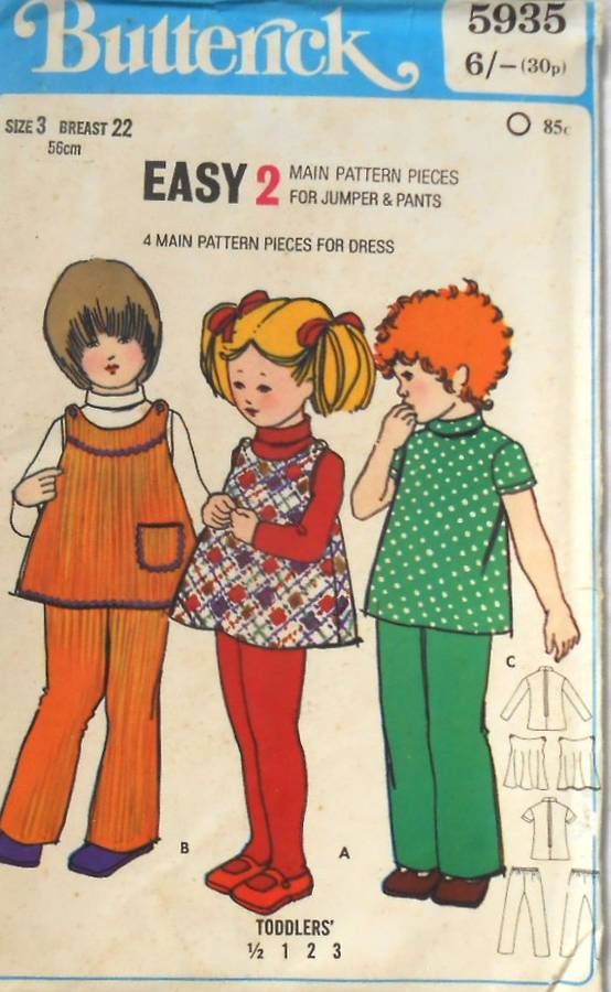 BUTTERICK 5935 TODDLERS PINAFORE-DRESS-PANTS SIZE 3 YEARS BREAST 22 COMPLETE-UNCUT-F/FOLDED
