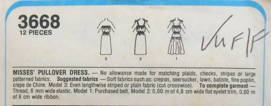 STYLE 3668 STRAPLESS/SHOE STRING STRAP PULLOVER DRESS  SIZE 10-12-14-16 COMPLETE-UNCUT-F/FOLDED