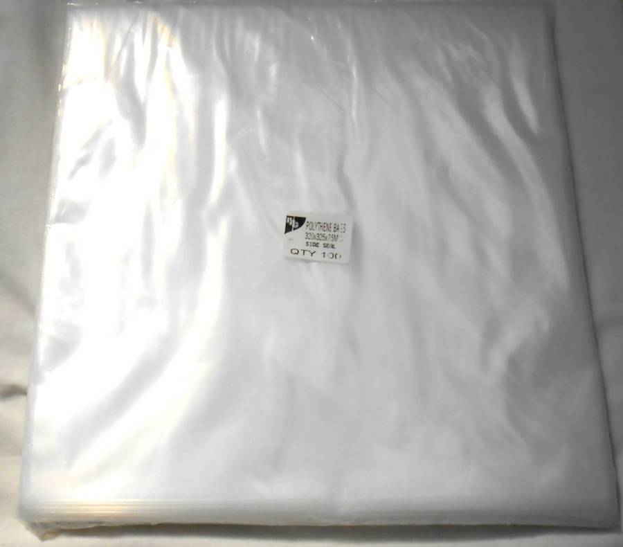 100 PACK OUTER PROTECTIVE VINYL SLEEVES for 12 inch VINYL 75 micron 32.5 x 33.5 cm