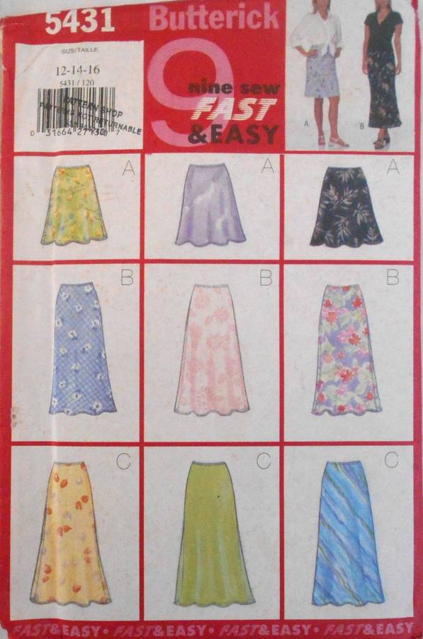 BUTTERICK 5431 SET OF SKIRTS SIZE 12-14-16 COMPLETE-UNCUT-F/FOLDED