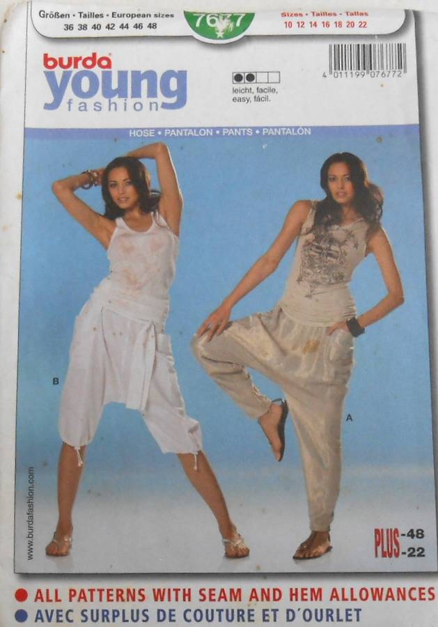 BURDA 7677 BAGGY PANTS SIZE 10-22 COMPLETE CUT TO 12
