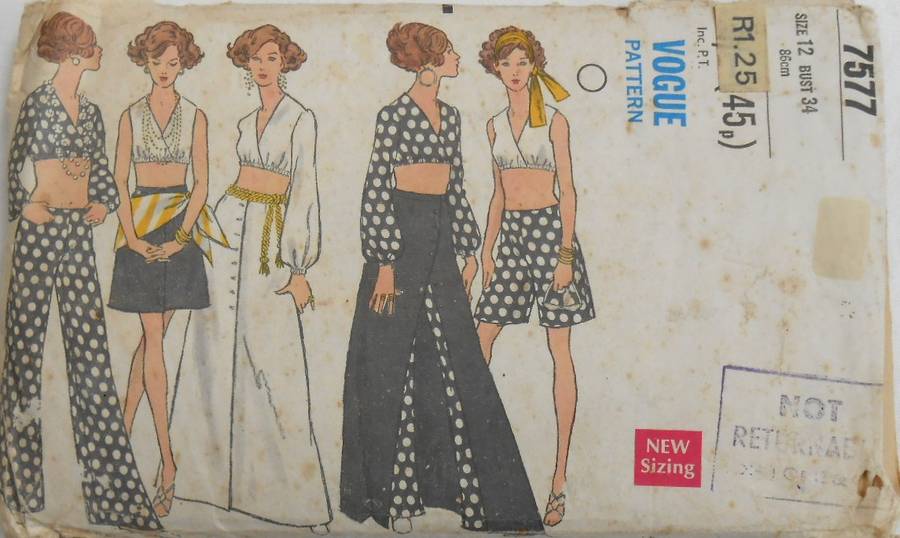VINTAGE VOGUE 7577 CO-ORDINATES - BRA TOP-TOPS-SKIRTS-PANTS SIZE 12 BUST 34 COMPLETE-NO PG 1-2 INSTR