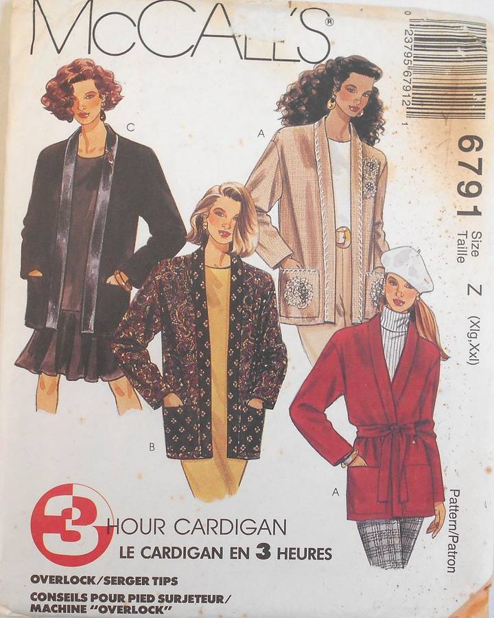 McCALLS 6791 UNLINED JACKETS WITH TIE BELT SIZE L-XL (16-22)-COMPLETE-UNCUT-F/FOLDED