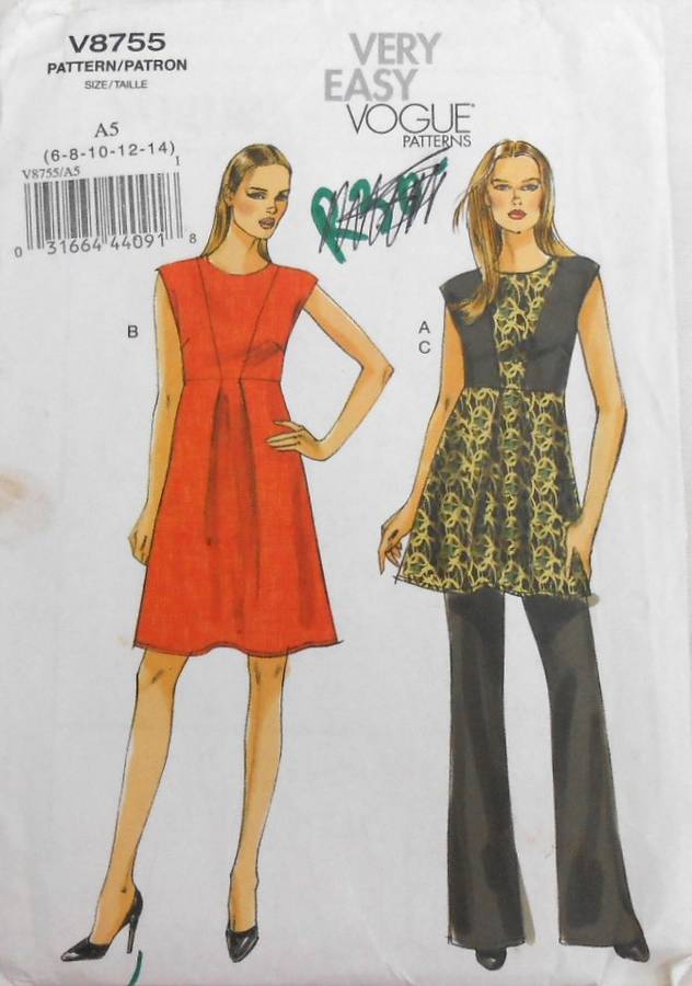 VOGUE V8755 TUNIC-DRESS-PANTS SIZE 6-8-10-12-14 COMPLETE-UNCUT-F/FOLDED