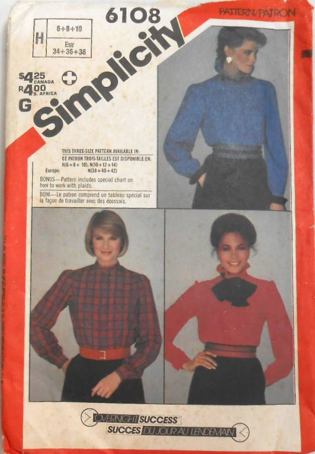 SIMPLICITY 6108 BLOUSE WITH COLLAR VARIATIONS SIZE 6-8-10-COMPLETE-CUT TO 10
