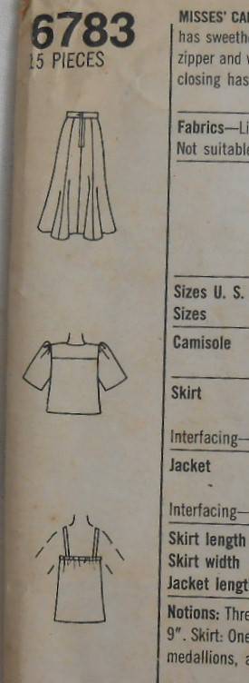 SIMPLICITY 6783 CAMISOLE-SKIRT-UNLINED JACKET SIZE 6-8-COMPLETE