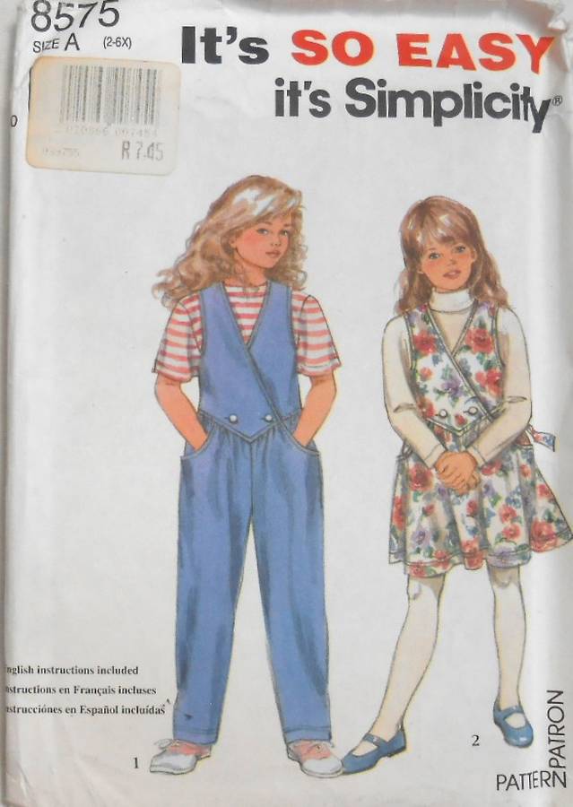 SIMPLICITY 8575 GIRLS JUMPSUIT & PINAFORE SIZE 2-6X YEARS COMPLETE-UNCUT-F/FOLDED