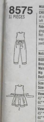 SIMPLICITY 8575 GIRLS JUMPSUIT & PINAFORE SIZE 2-6X YEARS COMPLETE-UNCUT-F/FOLDED