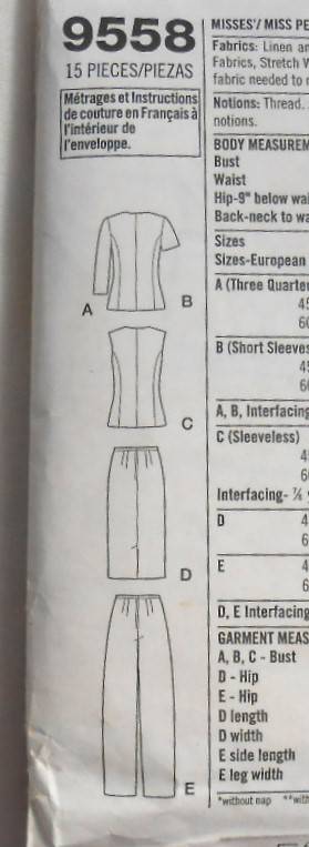 SIMPLICITY 9558 TOPS-SKIRT-PANTS SIZE 6-8-10-12 COMPLETE- CUT TO 12