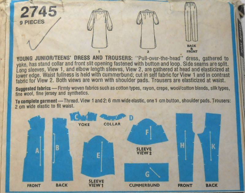 STYLE 2745 STAND UP COLLAR DRESS-TUNIC-PANTS SIZE 13/14 BUST 85 CM COMPLETE