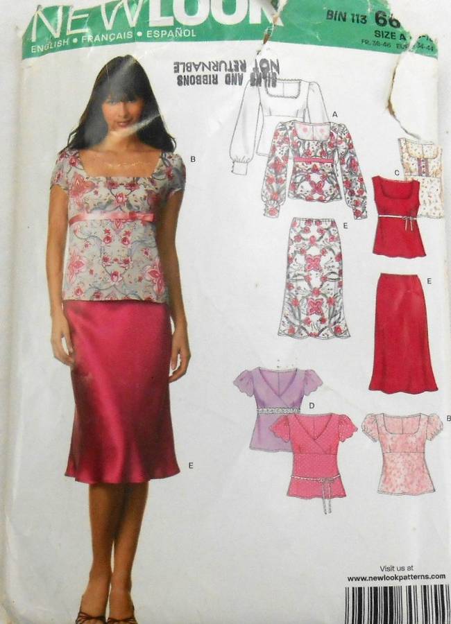 NEW LOOK PATTERNS 6669 HIGH BODICE TOPS & SKIRT SIZES 8-18 COMPLETE-MOSTLY UNCUT CUT TO 18
