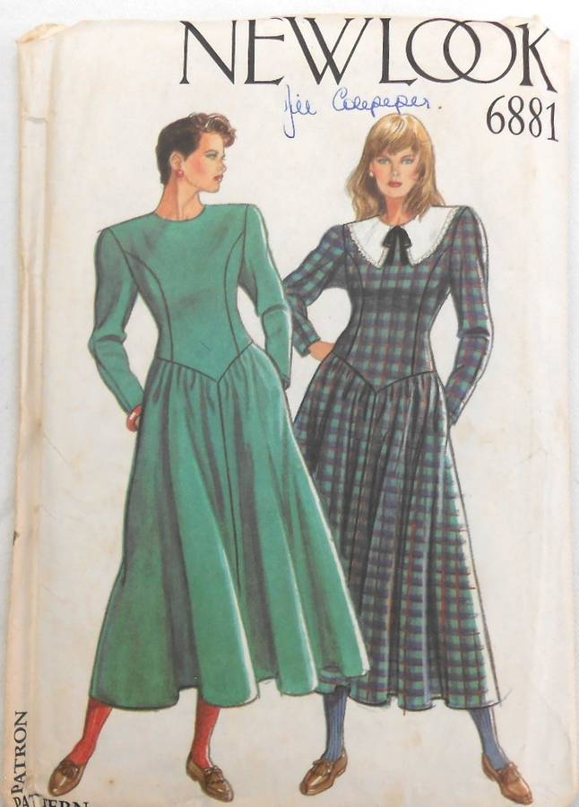 NEW LOOK 6881 LONG SLEEVE DRESS WITH LOWERED WAISTLINE SIZE 8-18 COMPLETE CUT TO 14