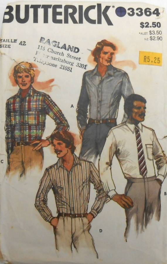 BUTTERICK 3364 MENS SHIRTS SIZE 42 COMPLETE