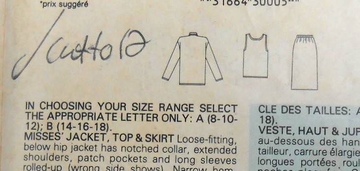 BUTTERICK 5498 JACKET-TOP-SKIRT SIZE 8-10-12 COMPLETE CUT TO 12
