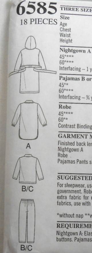 NEW LOOK 6585 KIDS HOODIE ROBE-SLEEPSHIRT-PJS SIZE S-M-L (4-9 YEARS)COMPLETE ONLY ROBE CUT TO M 6-7