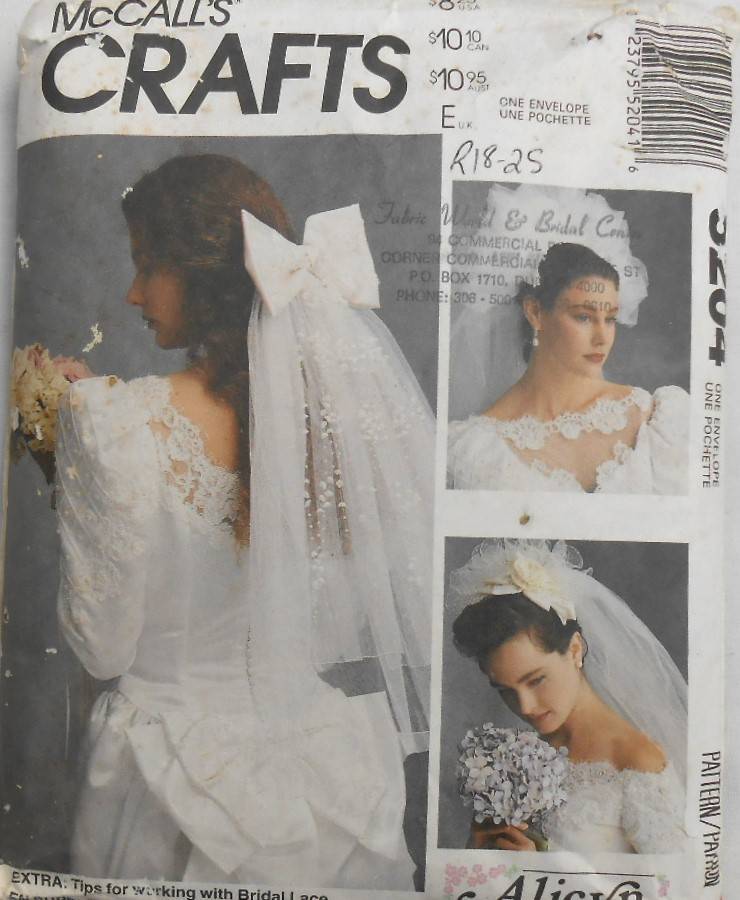 McCALLS CRAFTS 5204 BRIDAL ACCESSORIES - ONE SIZE COMPLETE-PART CUT