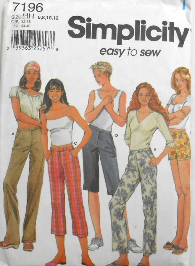 SIMPLICITY 7196 PANTS IN 3 LENGTHS-SHORTS IN 2 LENGTHS SIZE 6-8-10-12 COMPLETE CUT TO 10