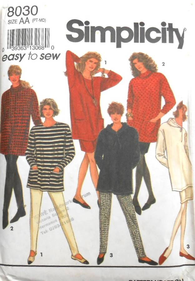 SIMPLICITY 8030 PANTS-SKIRT-TUNIC WITH NECK VARIATIONS SIZE PT-MED (6-16) -COMPLETE PANTS-S TUNIC -M