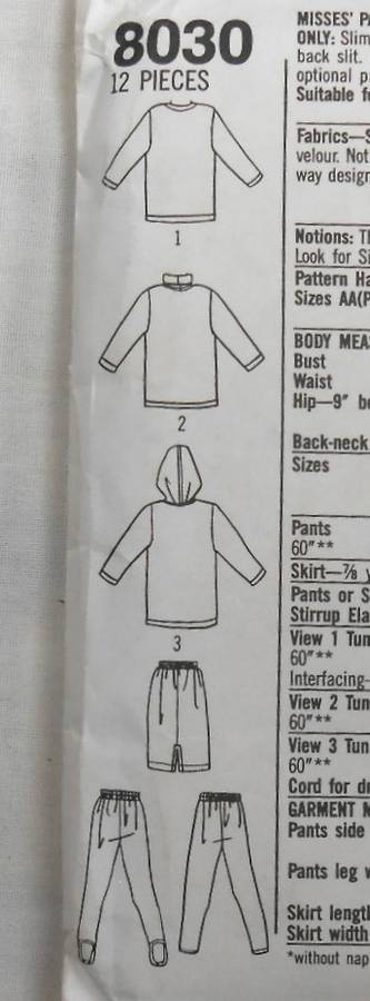 SIMPLICITY 8030 PANTS-SKIRT-TUNIC WITH NECK VARIATIONS SIZE PT-MED (6-16) -COMPLETE PANTS-S TUNIC -M