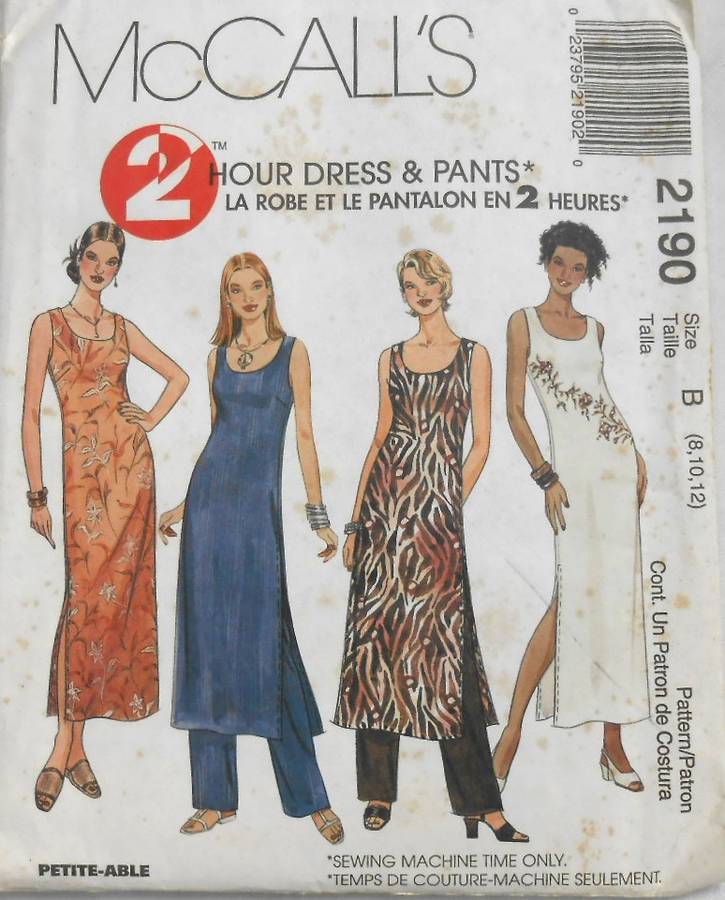 McCALLS 2190 DRESS IN 2 LENGTHS-PULL ON PANTS SIZE8-10-12-COMPLETE-UNCUT-F/FOLDED