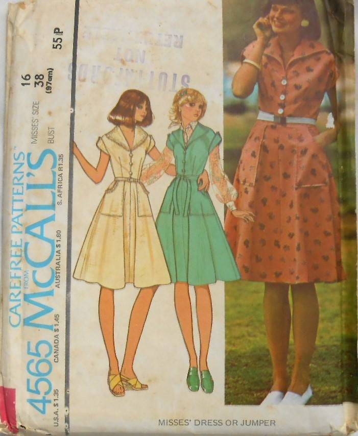 VINTAGE McCALLS 4565 DRESS OR PINAFORE SIZE 16 BUST 38 COMPLETE-PART CUT