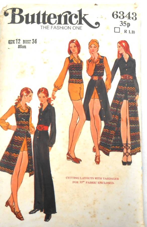 BUTTERICK 6343 JUMPSUIT-SKIRT-TOP SIZE 12 BUST 34 COMPLETE-UNCUT-F/FOLDED