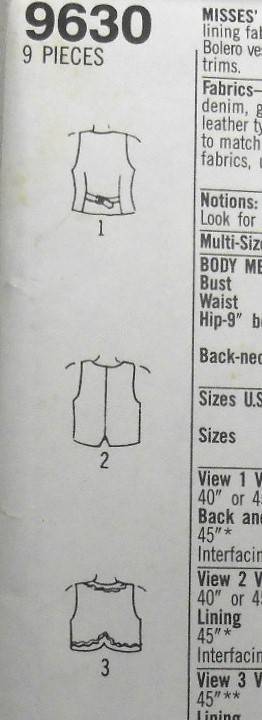 SIMPLICITY 9630 SET OF WAISTCOATS SIZE 6-24 COMPLETE-UNCUT-F/FOLDED