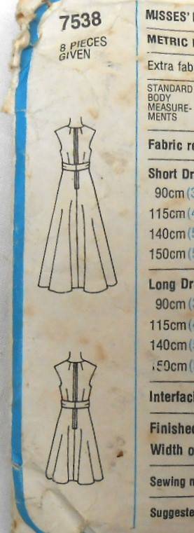 SIMPLICITY 7538 DESIGNER FASHION DRESS- SIZE 14 BUST 92 CM COMPLETE-ZIPLOC BAG