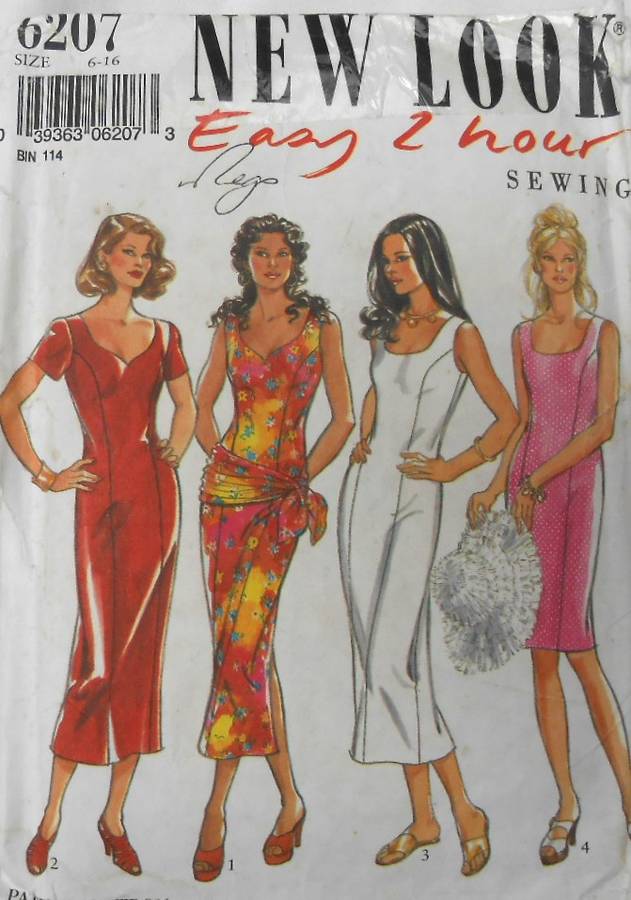 NEW LOOK PATTERNS 6207 SET OF FITTED DRESSES SIZES 6-16 CUT TO 12 - SLEEVE-NOT SUPPLIED