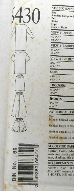 NEW LOOK PATTERNS 6430 TOPS-SKIRT-SHORTS-PANTS SIZES 8-18 COMPLETE-UNCUT-F/FOLDED