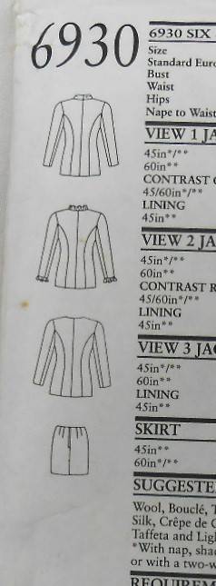 NEW LOOK PATTERNS 6930 FITTED JACKET & SLIM SKIRT SIZE 8-18 COMPLETE-CUT TO 14