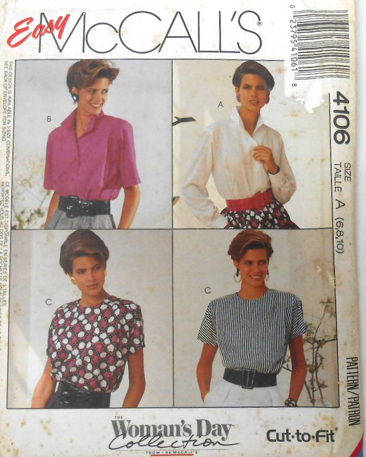 McCALLS 4106 BLOUSES SIZE 6-8-10 COMPLETE-UNCUT-F/FOLDED