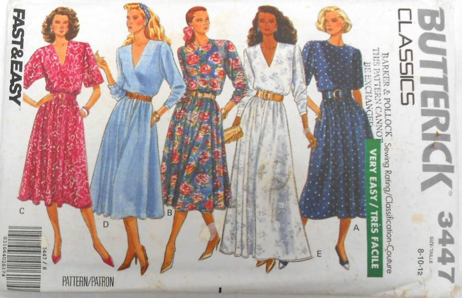 BUTTERICK 3447 PULLOVER DRESS SIZE 8-10-12 COMPLETE CUT TO 12