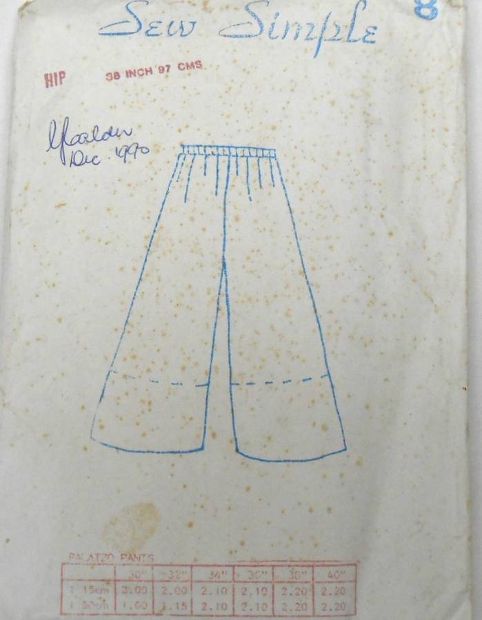 SEW SIMPLE 8 -PLAZZO PANTS SIZE 38" OR 97 CM -COMPLETE