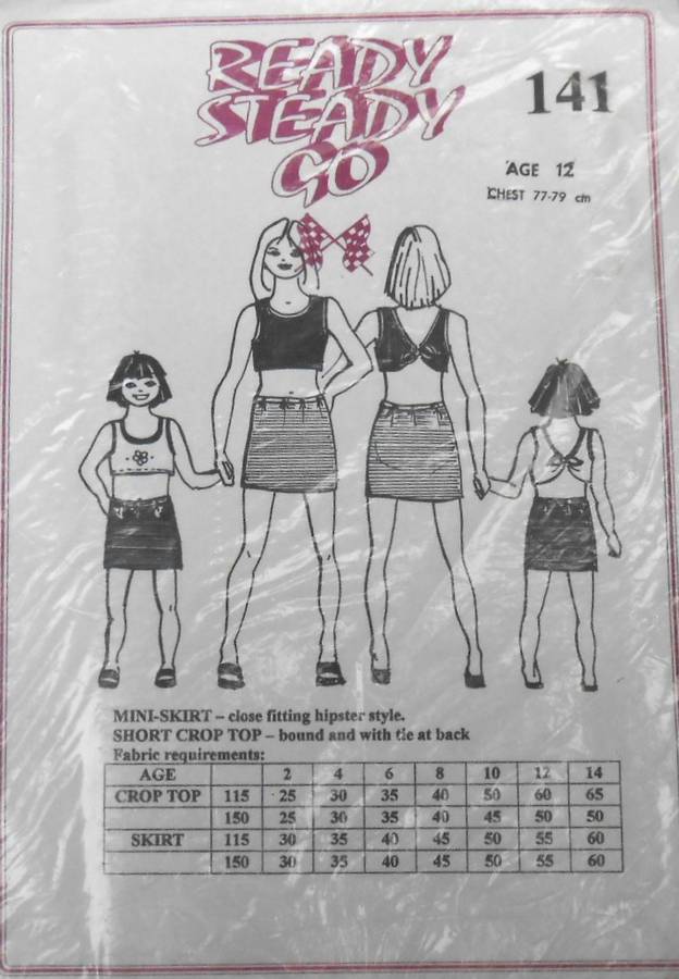 READY STEADY GO 141 GIRLS MINI SKIRT+SHORT CROP TOP SIZE 12 YEARS BUST 77/79 CM COMPLETE-UNCUT-F/F
