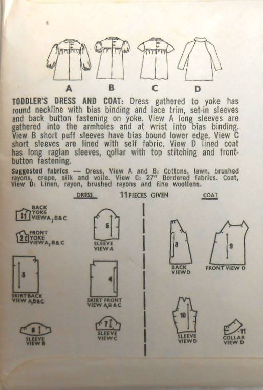 VINTAGE STYLE 2342 TODDLERS DRESS & COAT SIZE 1 YEAR COMPLETE & UNCUT