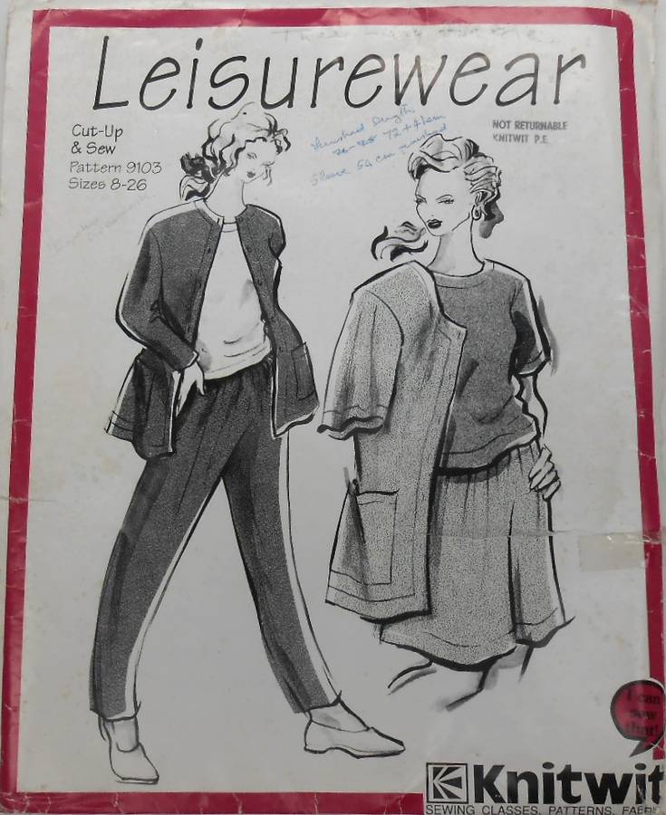 KNITWIT 9103 LEISUREWEAR-TOPS-PANTS-SHORTS-JACKET/TOP SIZES 8 - 26